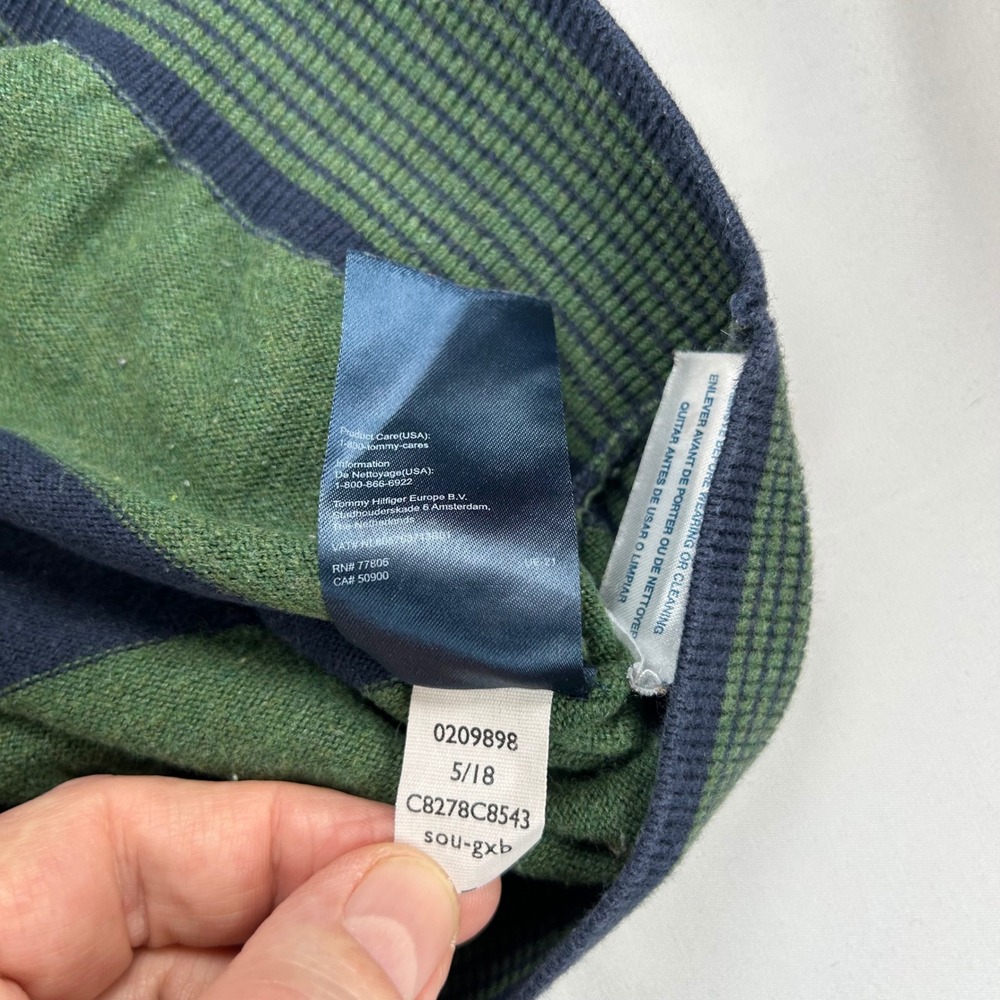 Tommy Hilfiger Mens Striped Crewneck Sweater Green Navy Blue Cotton Small - Picture 7 of 8